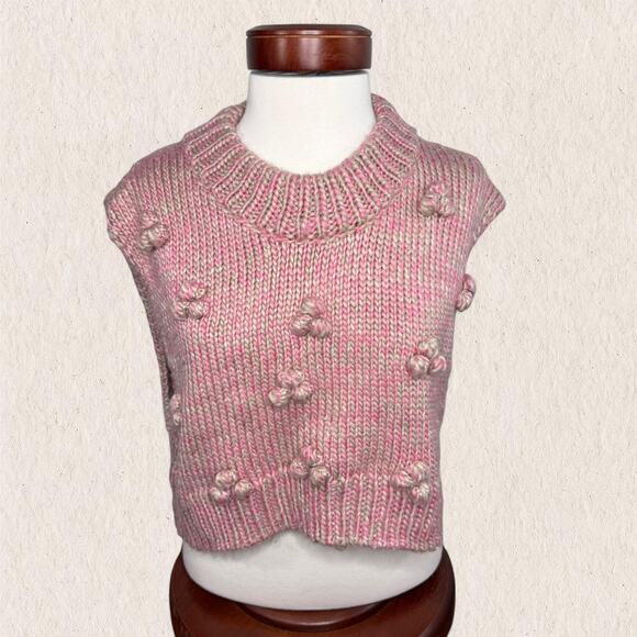 Urban Outfitters Chunky Knit Cropped Sweater Top - Size M - Pink Coquette Preppy - Picture 1 of 8
